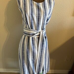 Striped Blue and White Sleeveless Dress